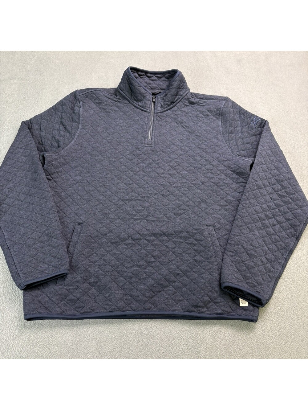 Marine Layer Corbet Quarter Zip Pullover Size Large Navy Blue Company Logo